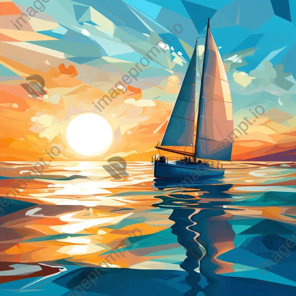 Expressive low poly sailboat traversing vibrant turquoise waters - Image 2