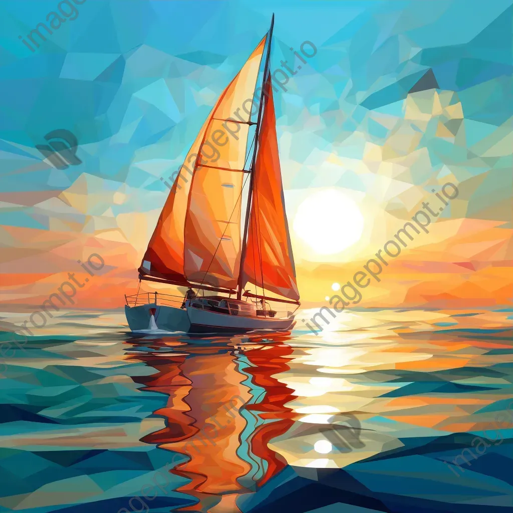 Expressive low poly sailboat traversing vibrant turquoise waters - Image 3