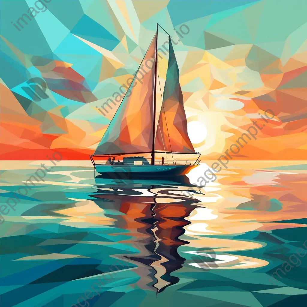 Expressive low poly sailboat traversing vibrant turquoise waters - Image 4