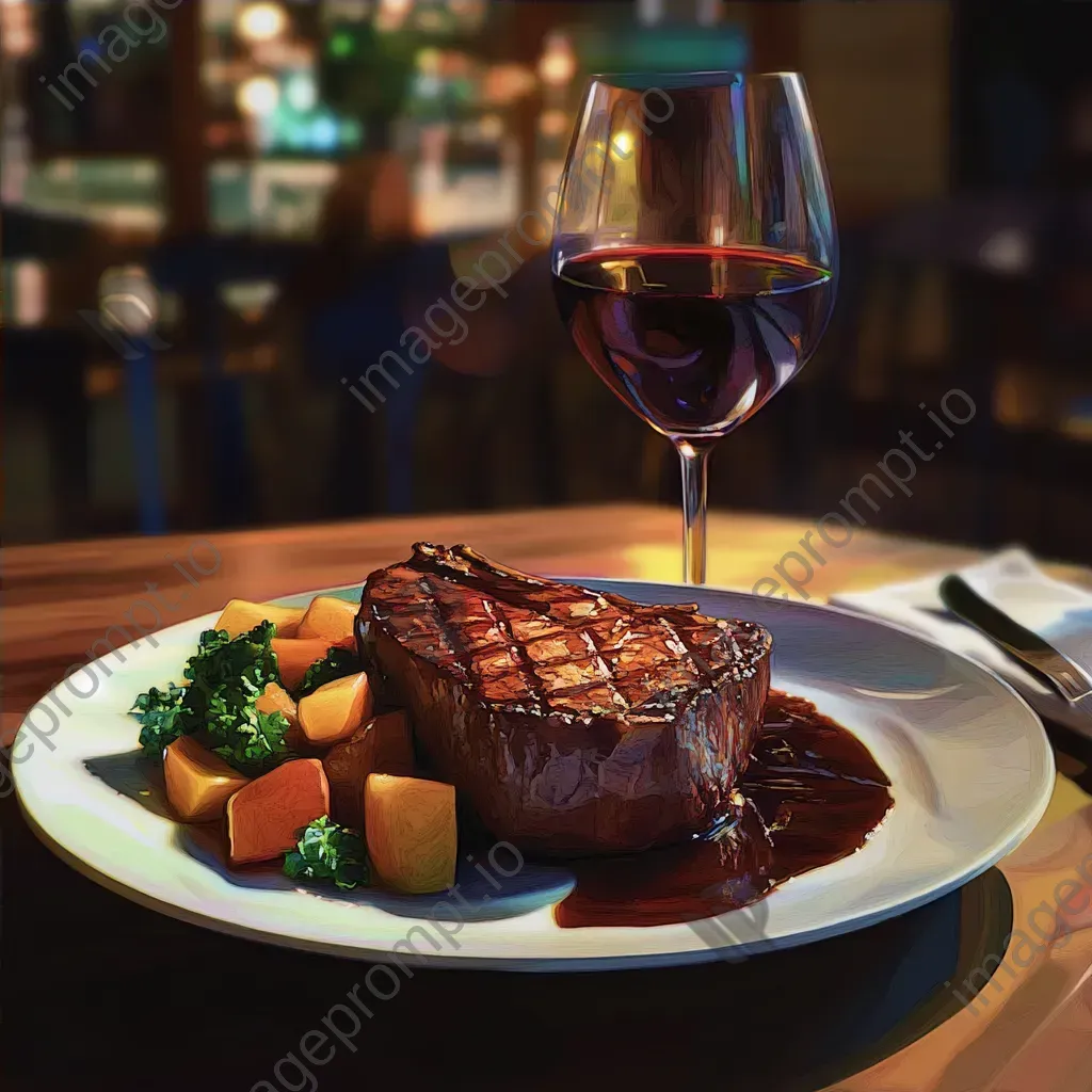 Steak dinner with wine represented in low poly style with rich colors - Image 4