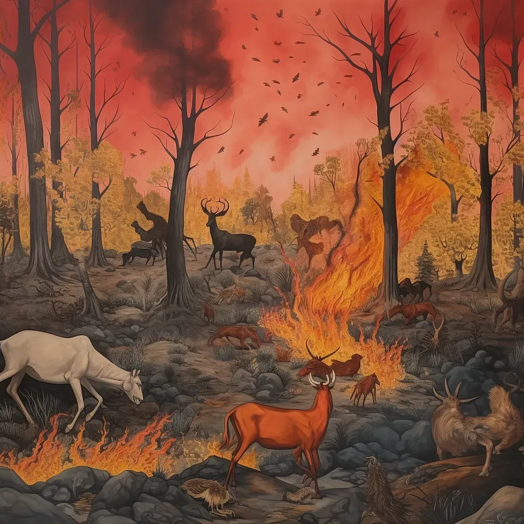 Forest fire with animals fleeing showcasing impact of climate change - Image 2