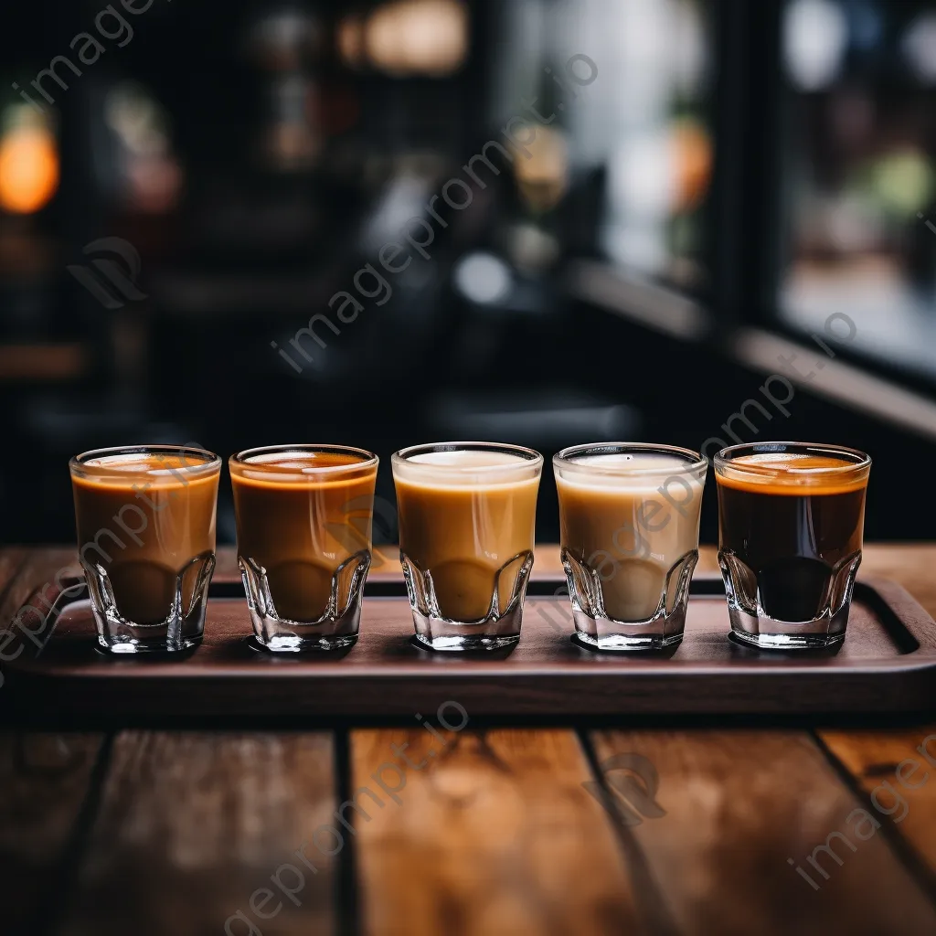 Coffee flight display with various espresso shots in a minimalist setting. - Image 2