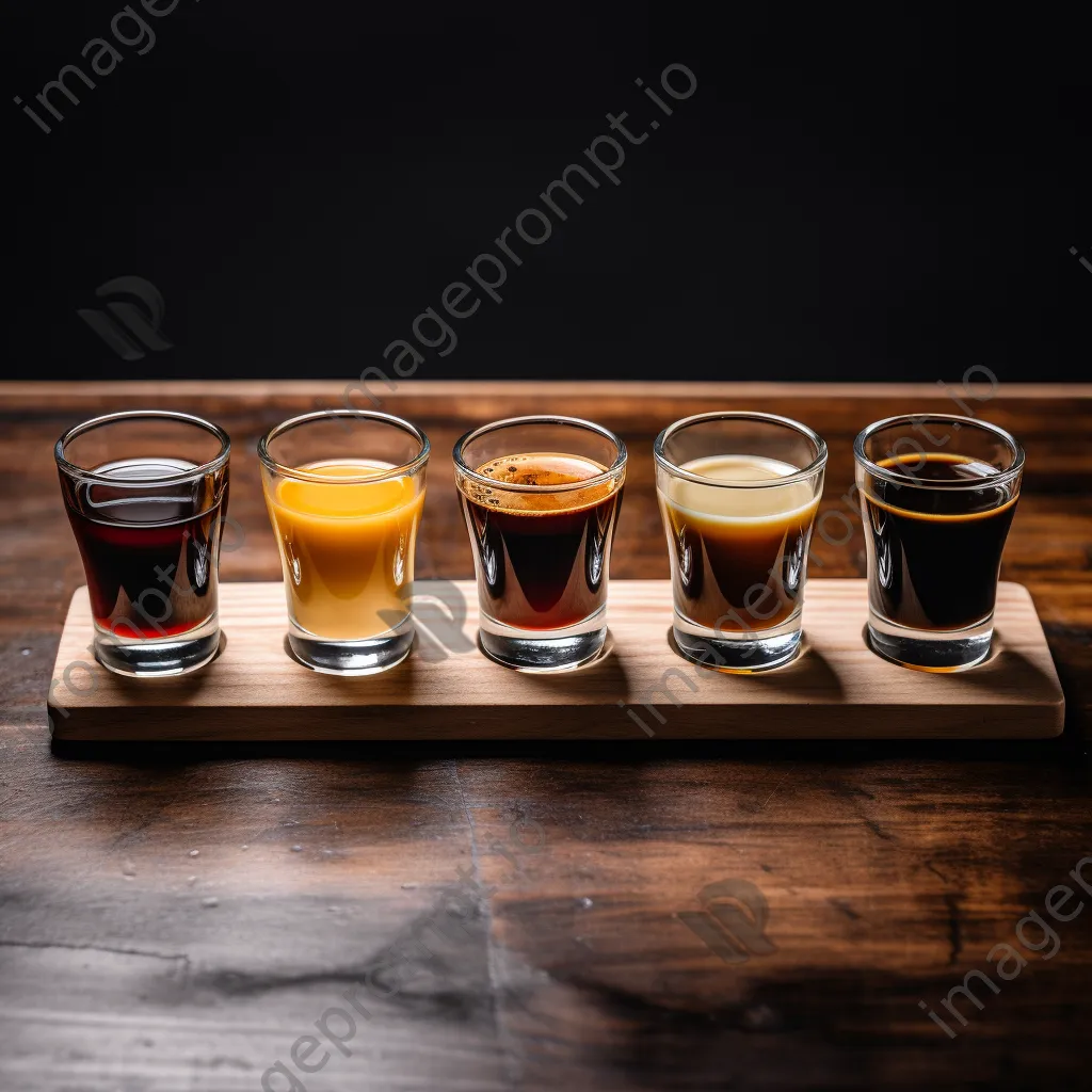 Coffee flight display with various espresso shots in a minimalist setting. - Image 3