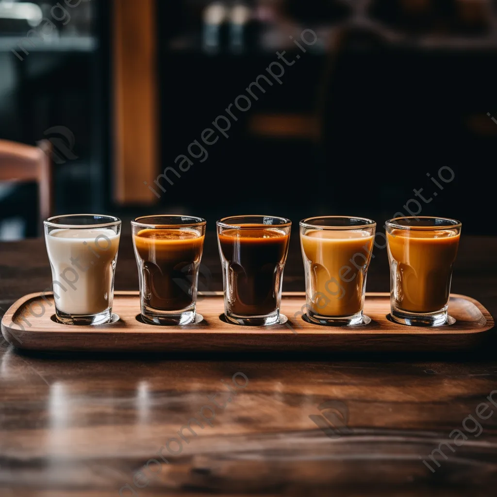 Coffee flight display with various espresso shots in a minimalist setting. - Image 4