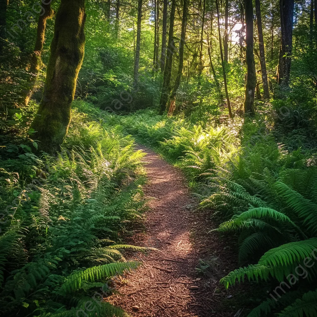 Forest path surrounded by ferns and wild vines - Image 2