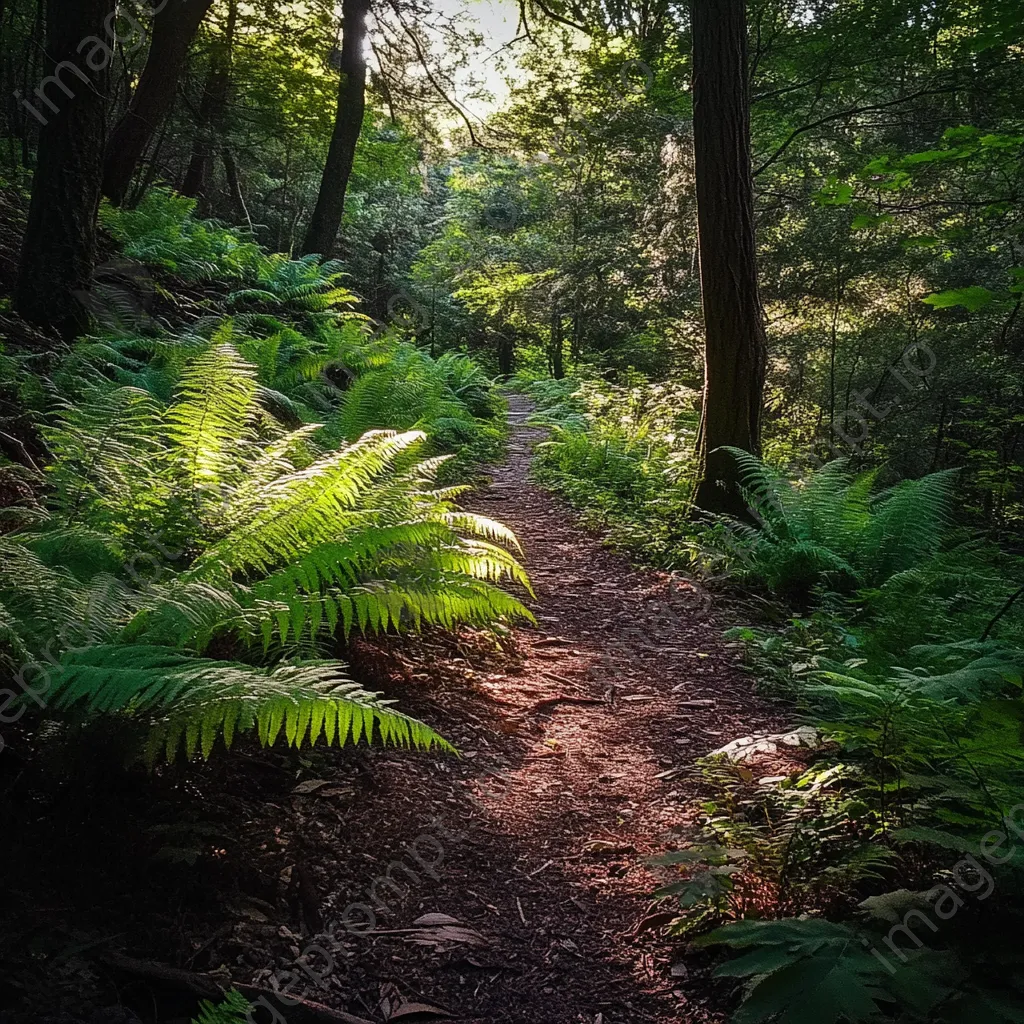 Forest path surrounded by ferns and wild vines - Image 4