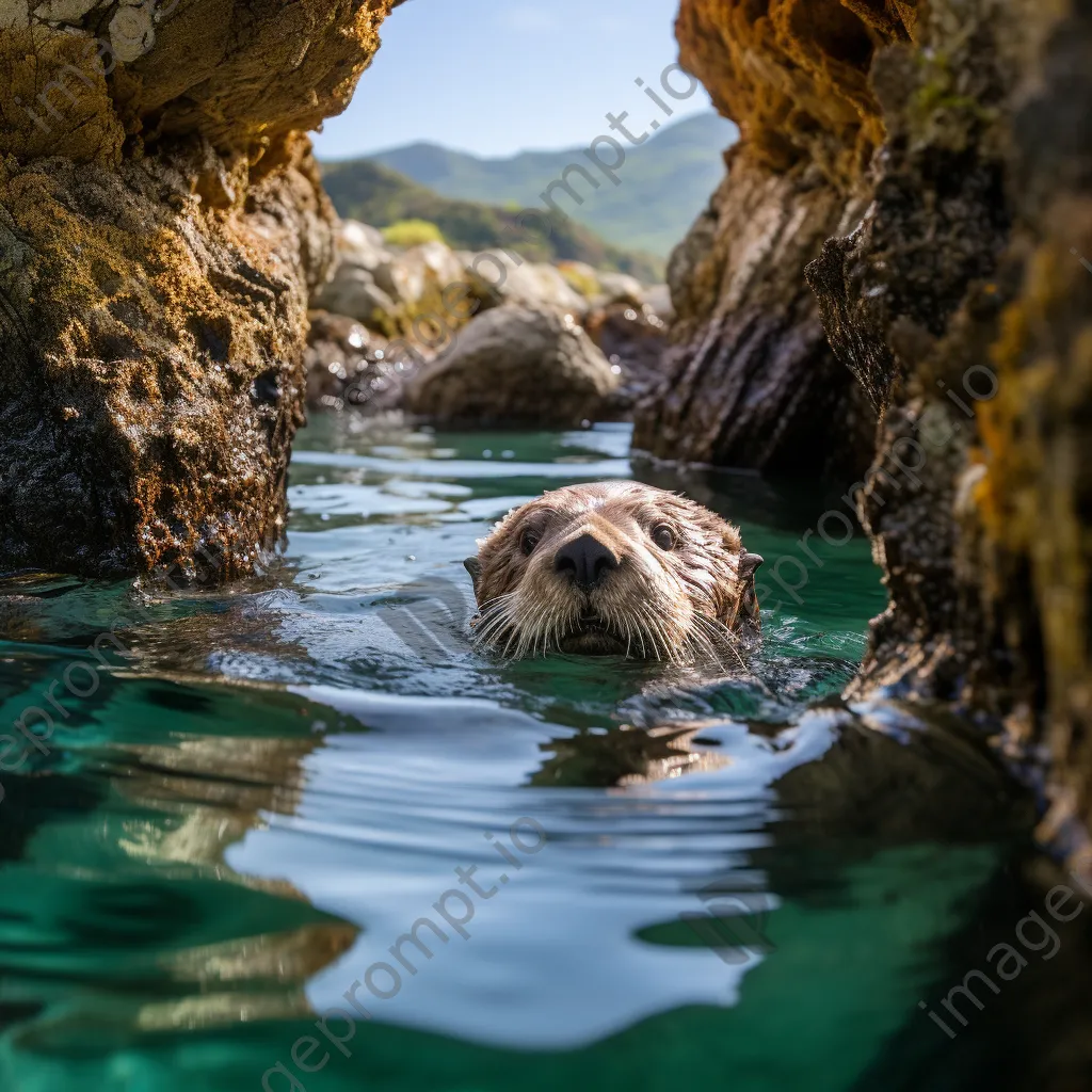 Playful sea otter in coastal cave - Image 2