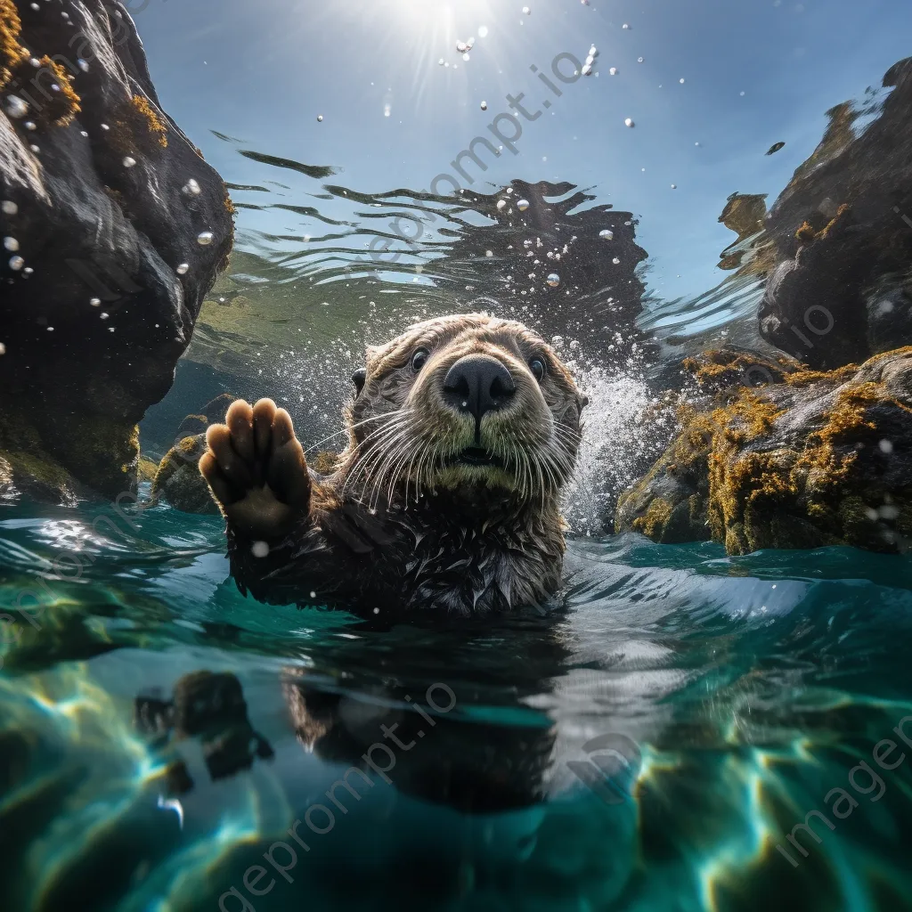 Playful sea otter in coastal cave - Image 4