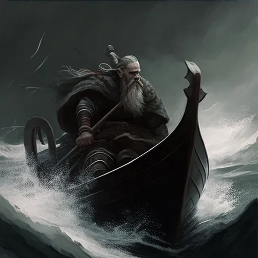 Viking longship sailing through stormy seas with a determined crew - Image 3