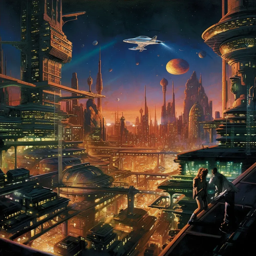 Futuristic cityscape with flying vehicles and high-tech buildings - Image 4