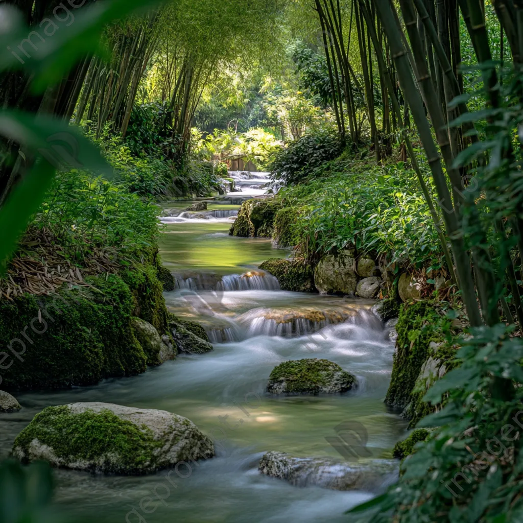 Winding stream in a bamboo forest - Image 1