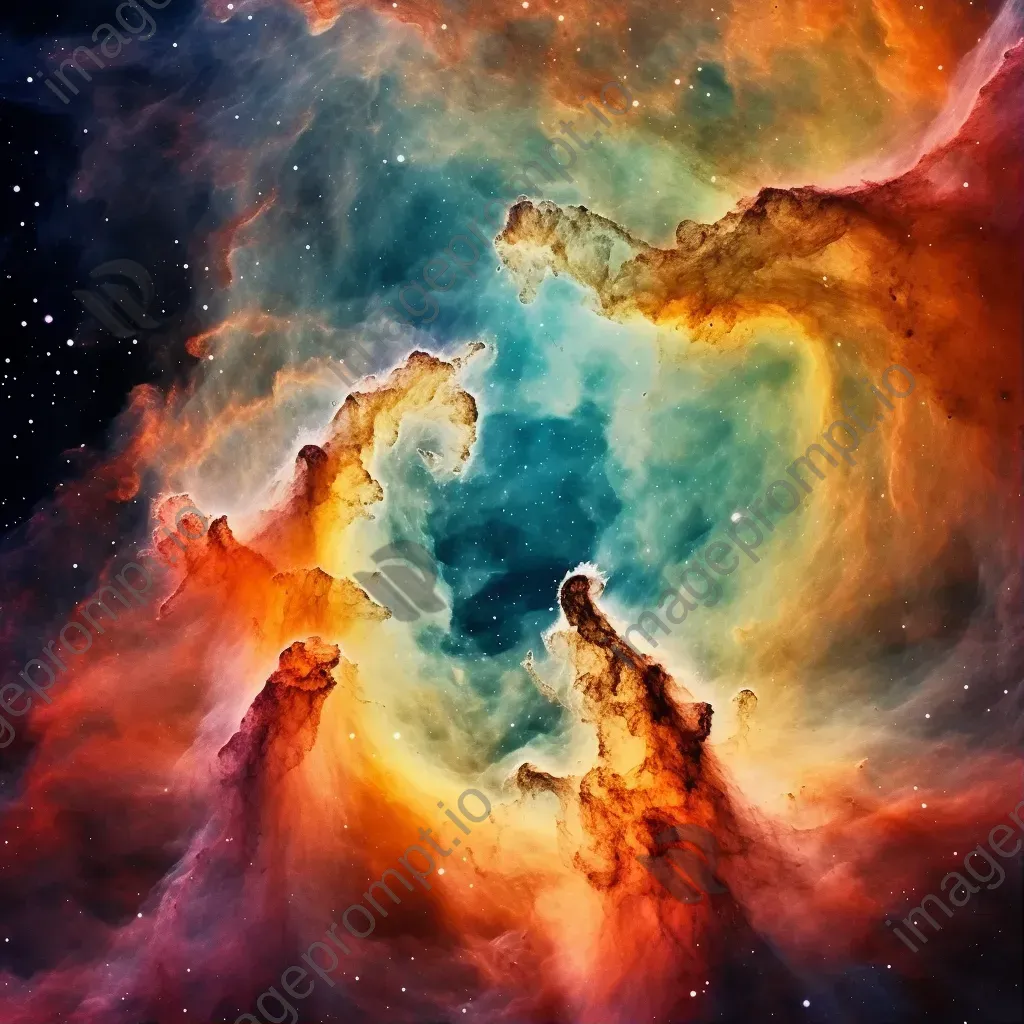 Nebula cloud with vibrant hues and celestial formations - Image 1