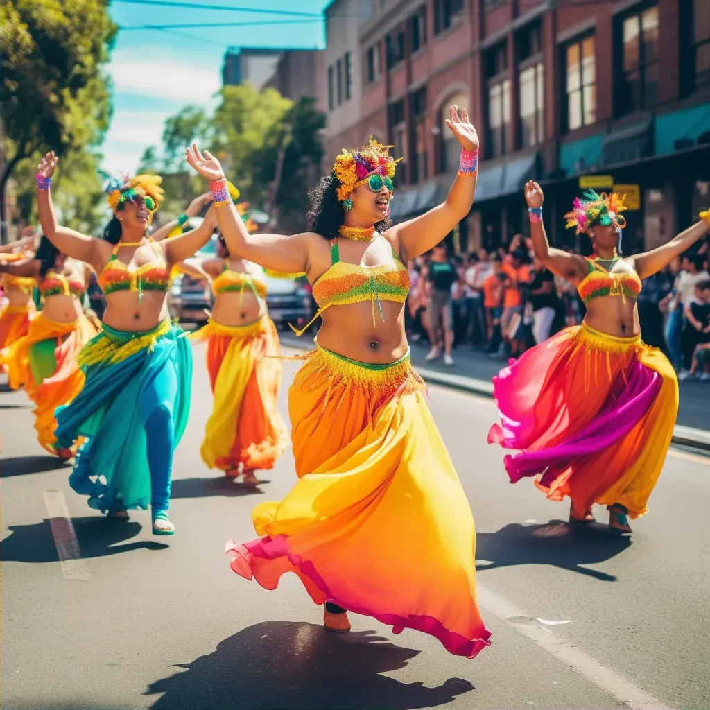 Colorful urban street parade with marching bands and joyful spectators celebrating diversity. - Image 2