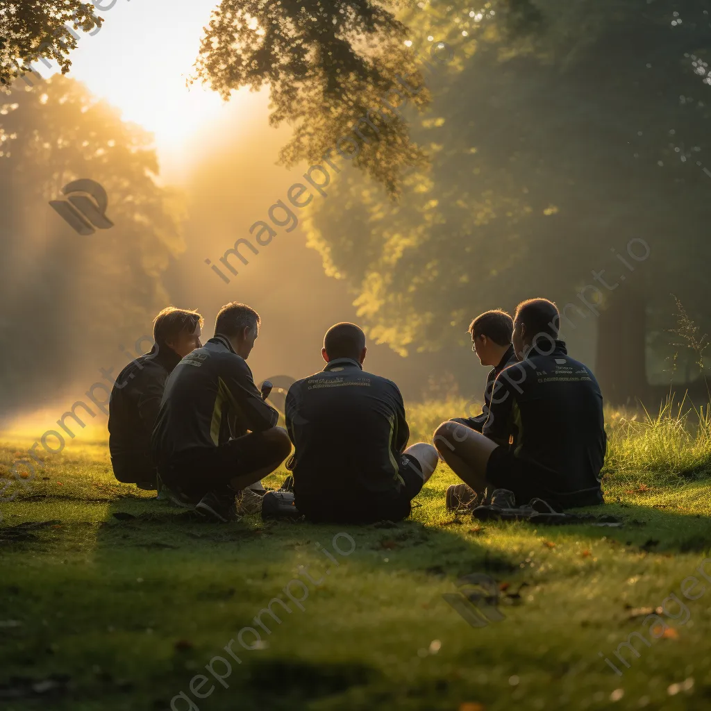 Trainers discussing strategies in the morning light. - Image 2