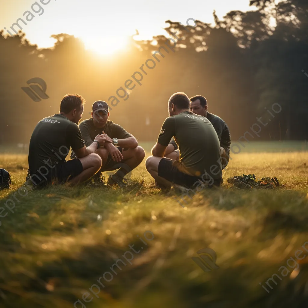 Trainers discussing strategies in the morning light. - Image 4