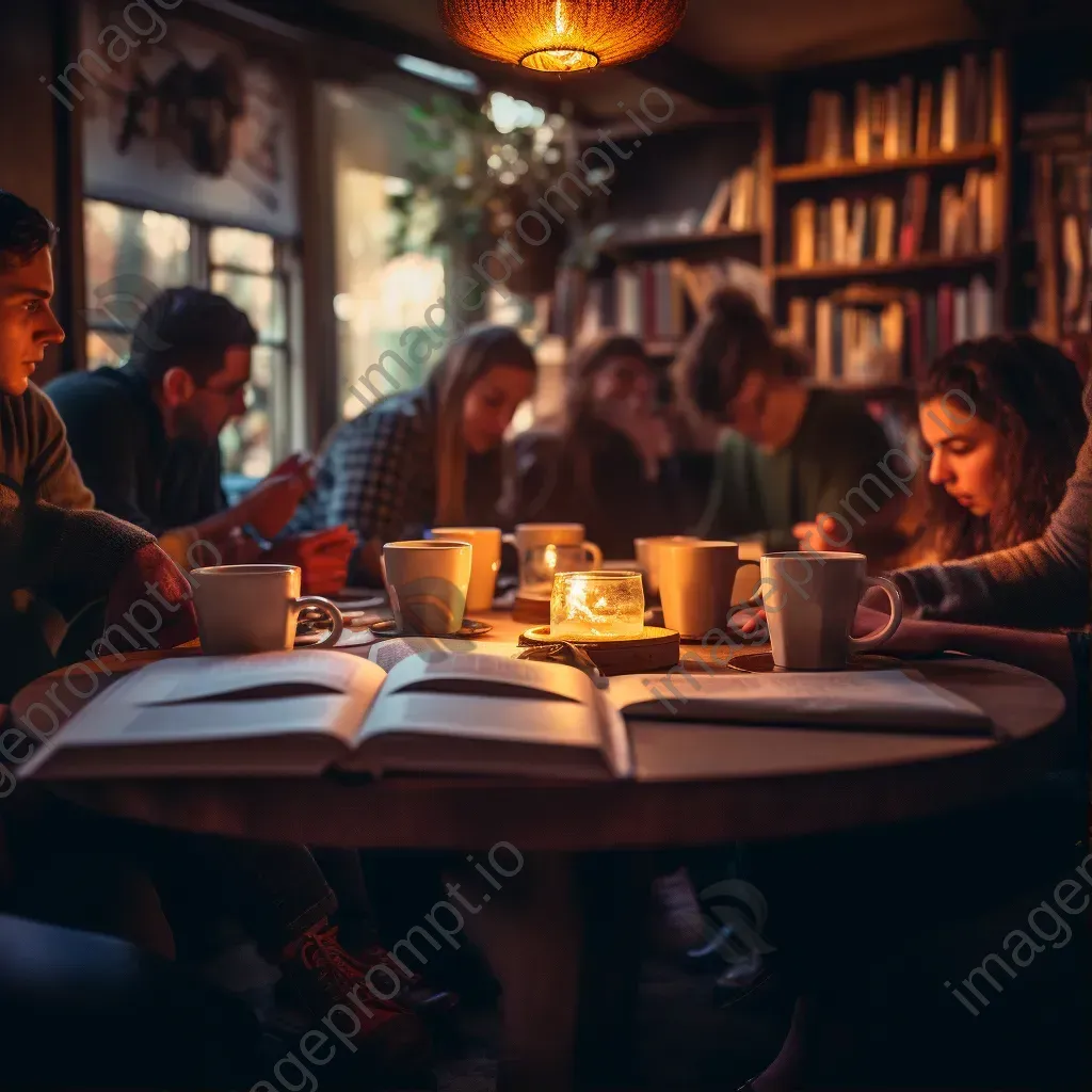 Book club meeting in a cozy local cafe setting - Image 1