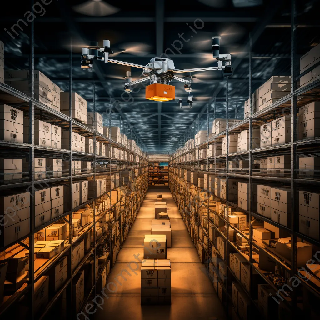 Drone delivering packages in warehouse - Image 1