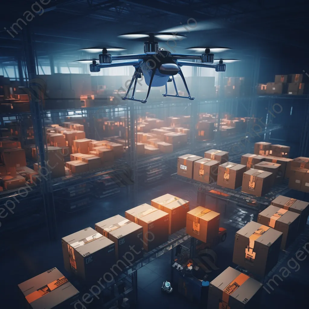 Drone delivering packages in warehouse - Image 4