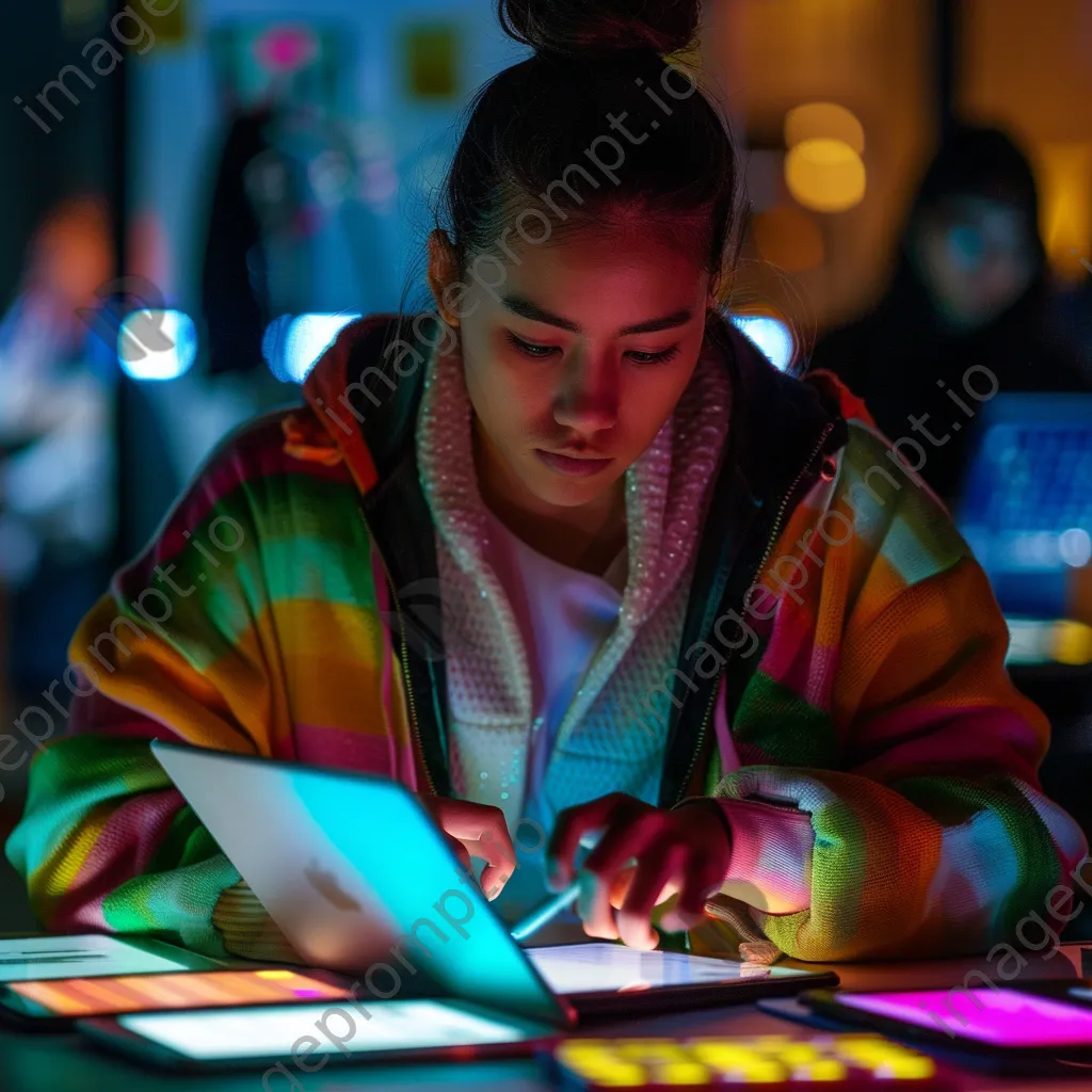 Student preparing for exams with digital tools in a modern workspace. - Image 1