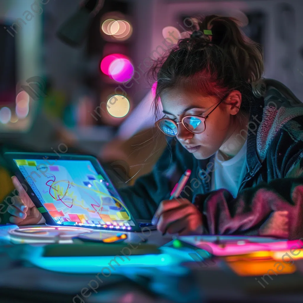 Student preparing for exams with digital tools in a modern workspace. - Image 2