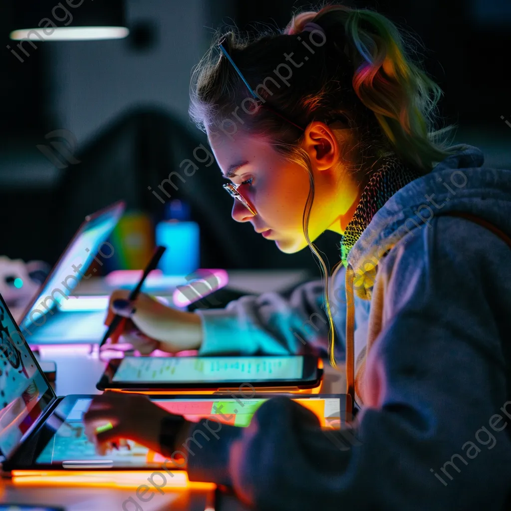 Student preparing for exams with digital tools in a modern workspace. - Image 3