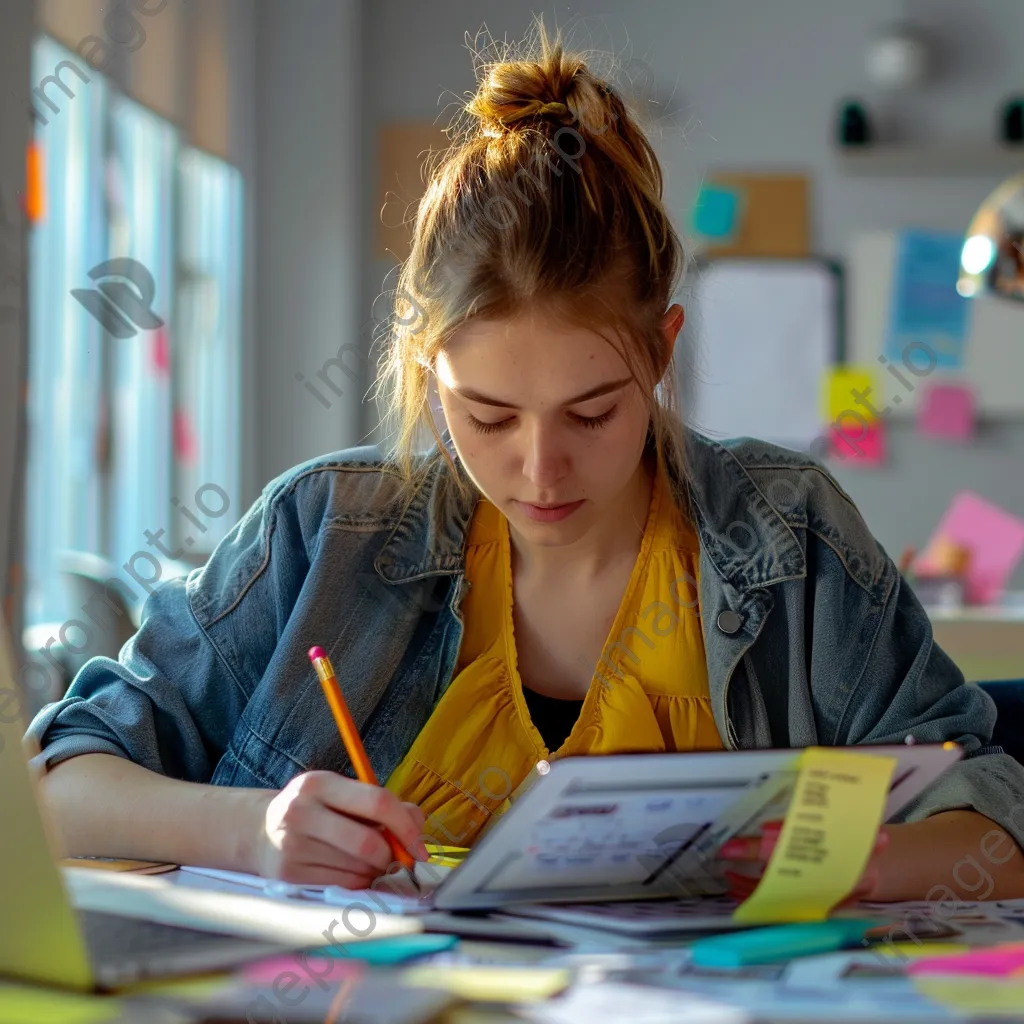 Student preparing for exams with digital tools in a modern workspace. - Image 4