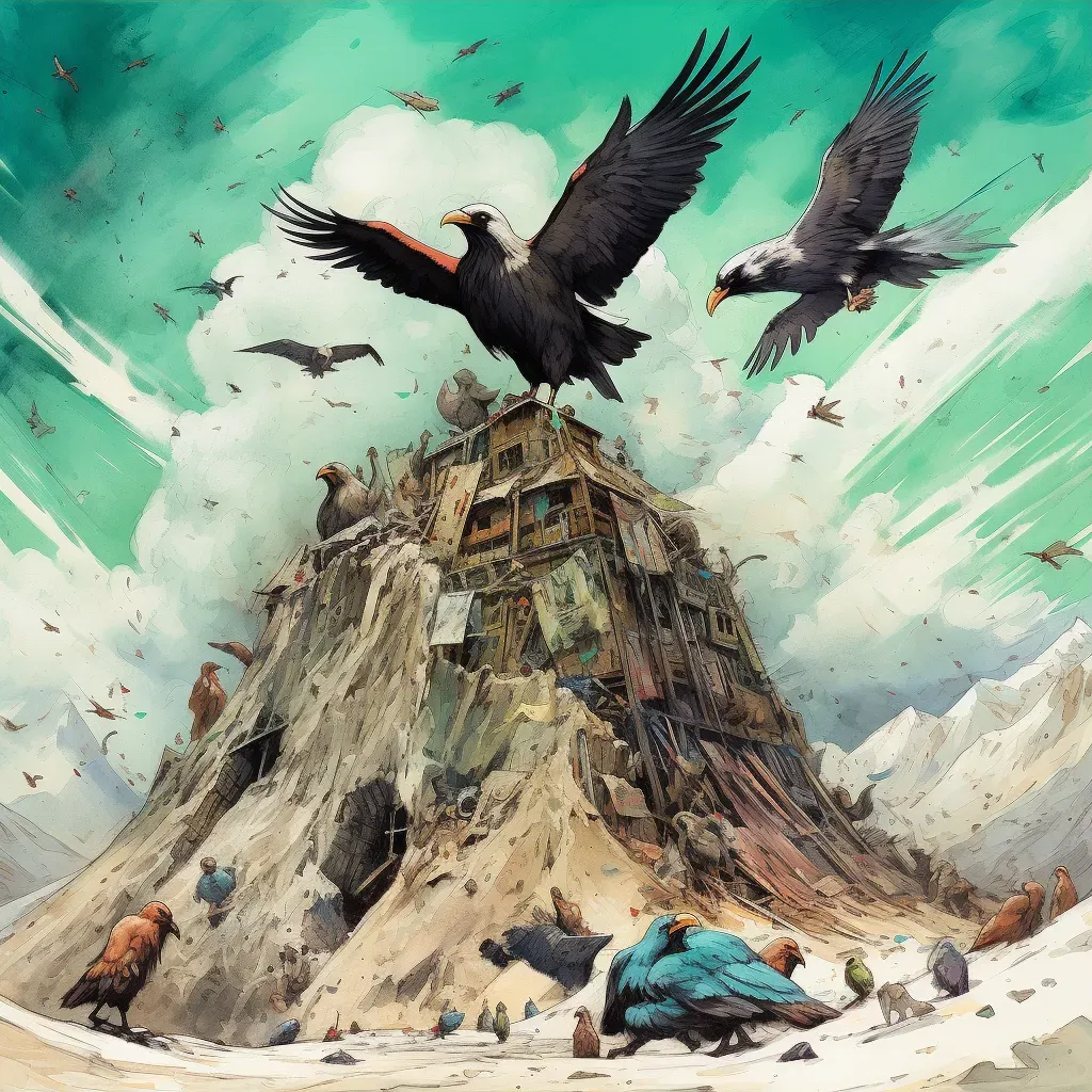 Traditional Tibetan Sky Burial Scene with vultures and mountain peak - Image 3