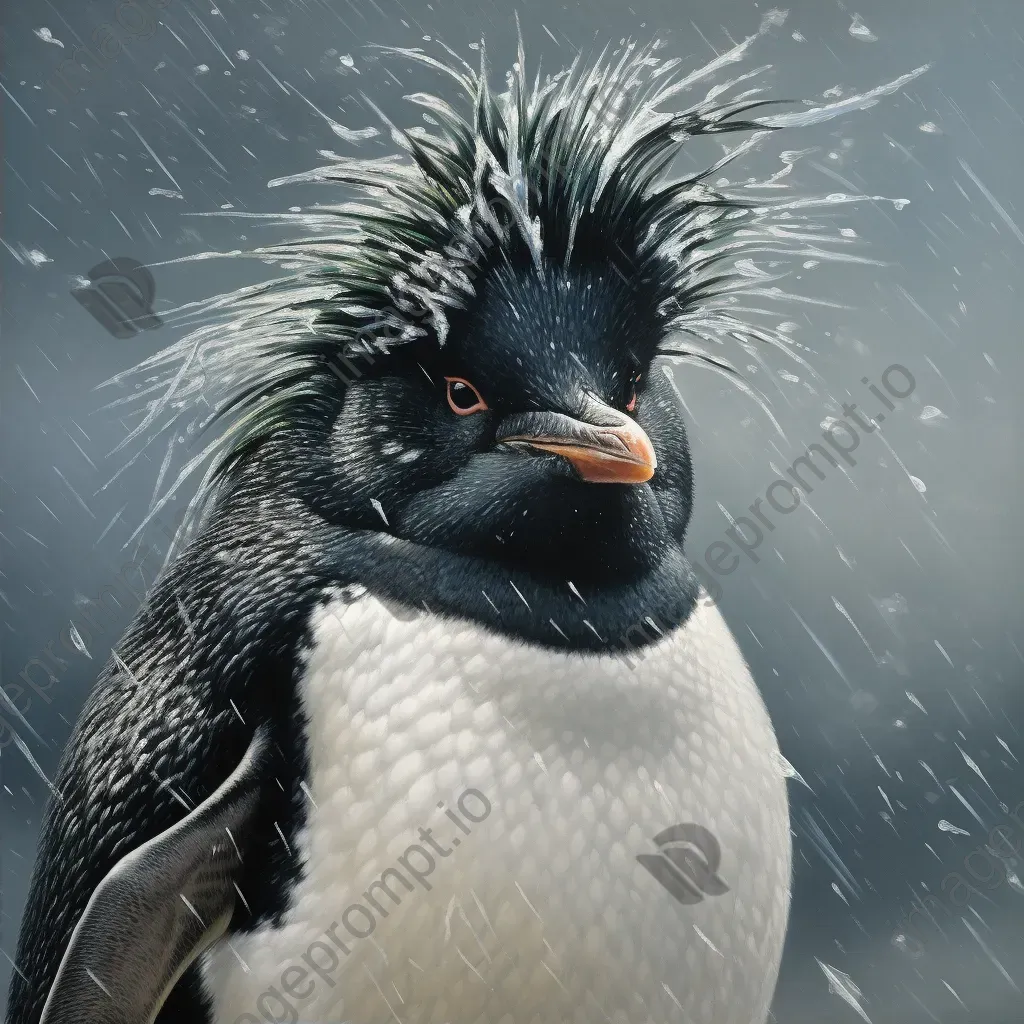 Russian Realism style painting of a penguin surviving in the Antarctic winds - Image 2