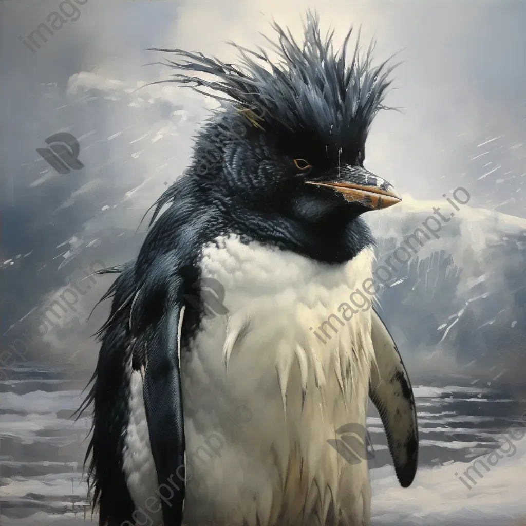 Russian Realism style painting of a penguin surviving in the Antarctic winds - Image 4