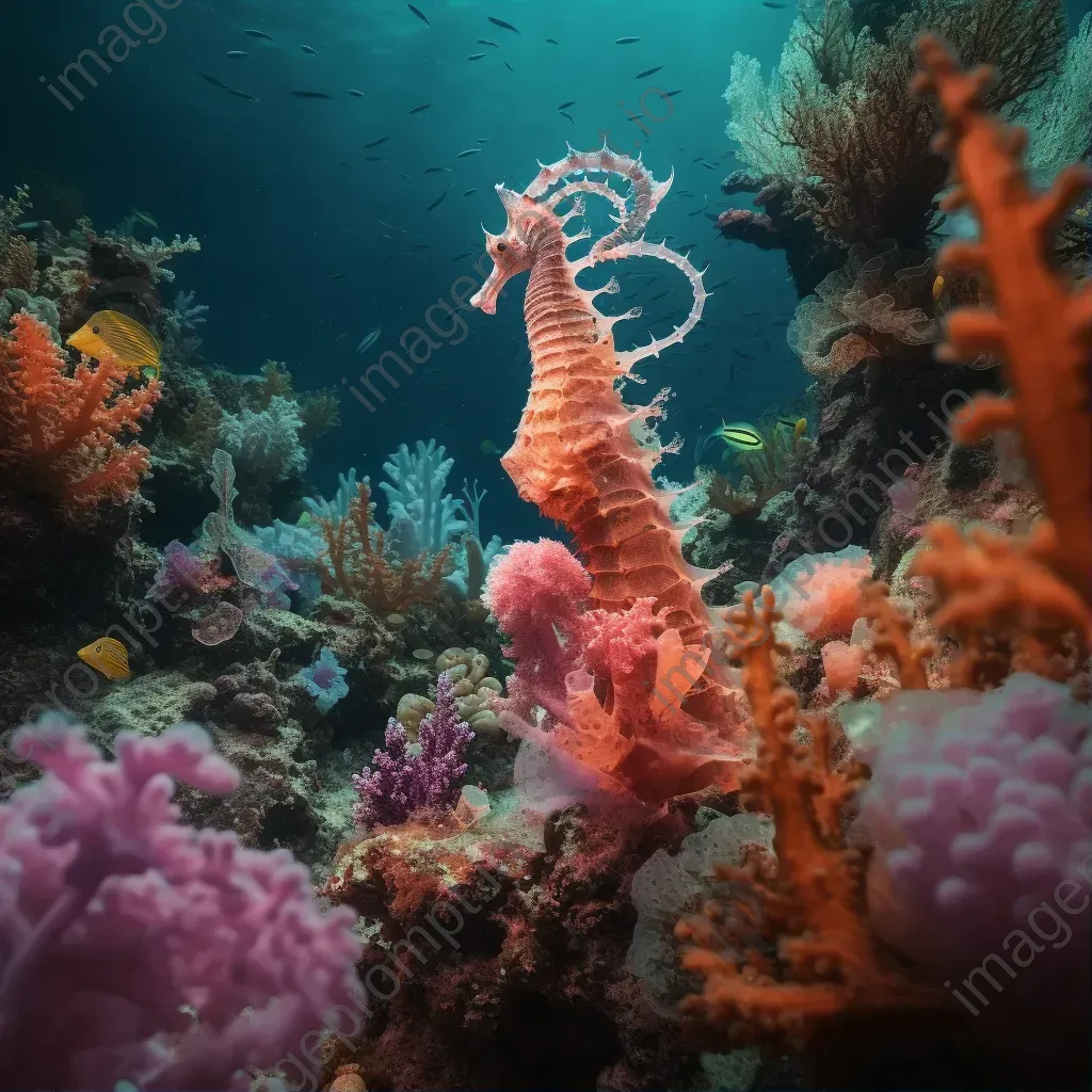 Colorful underwater coral garden with swirling seahorses, taken with a Canon EOS-1D X Mark III. - Image 1