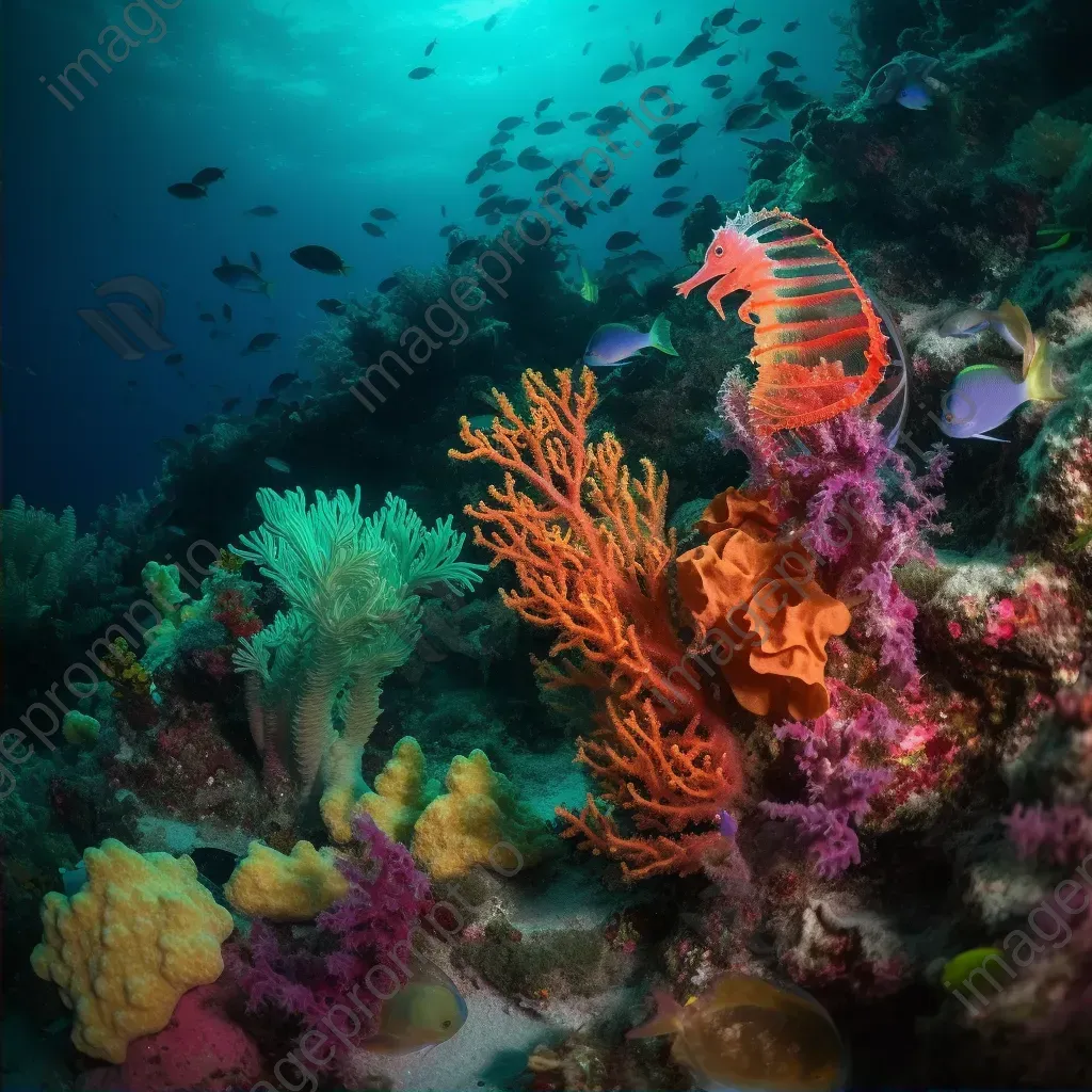 Colorful underwater coral garden with swirling seahorses, taken with a Canon EOS-1D X Mark III. - Image 2