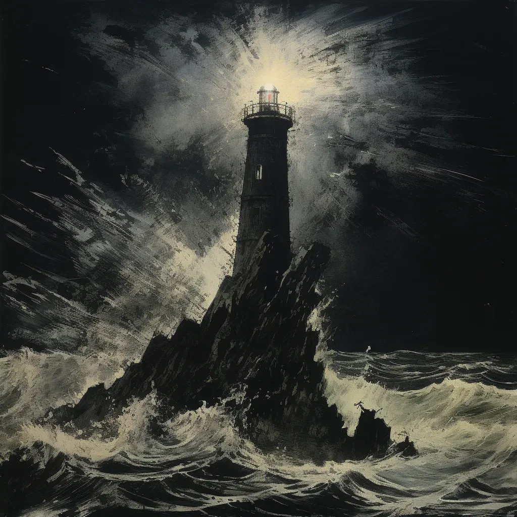 Image of a lighthouse casting light on stormy sea - Image 2