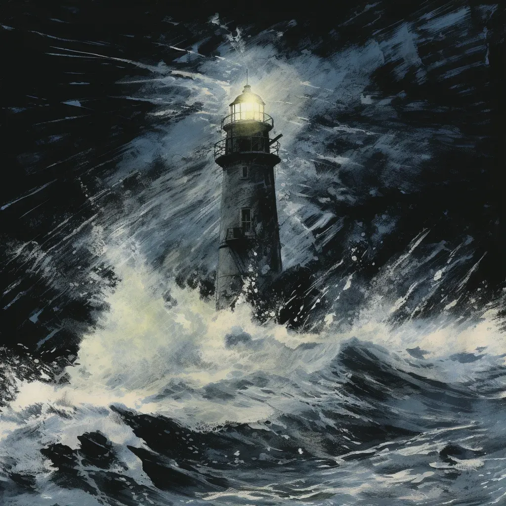 Image of a lighthouse casting light on stormy sea - Image 3