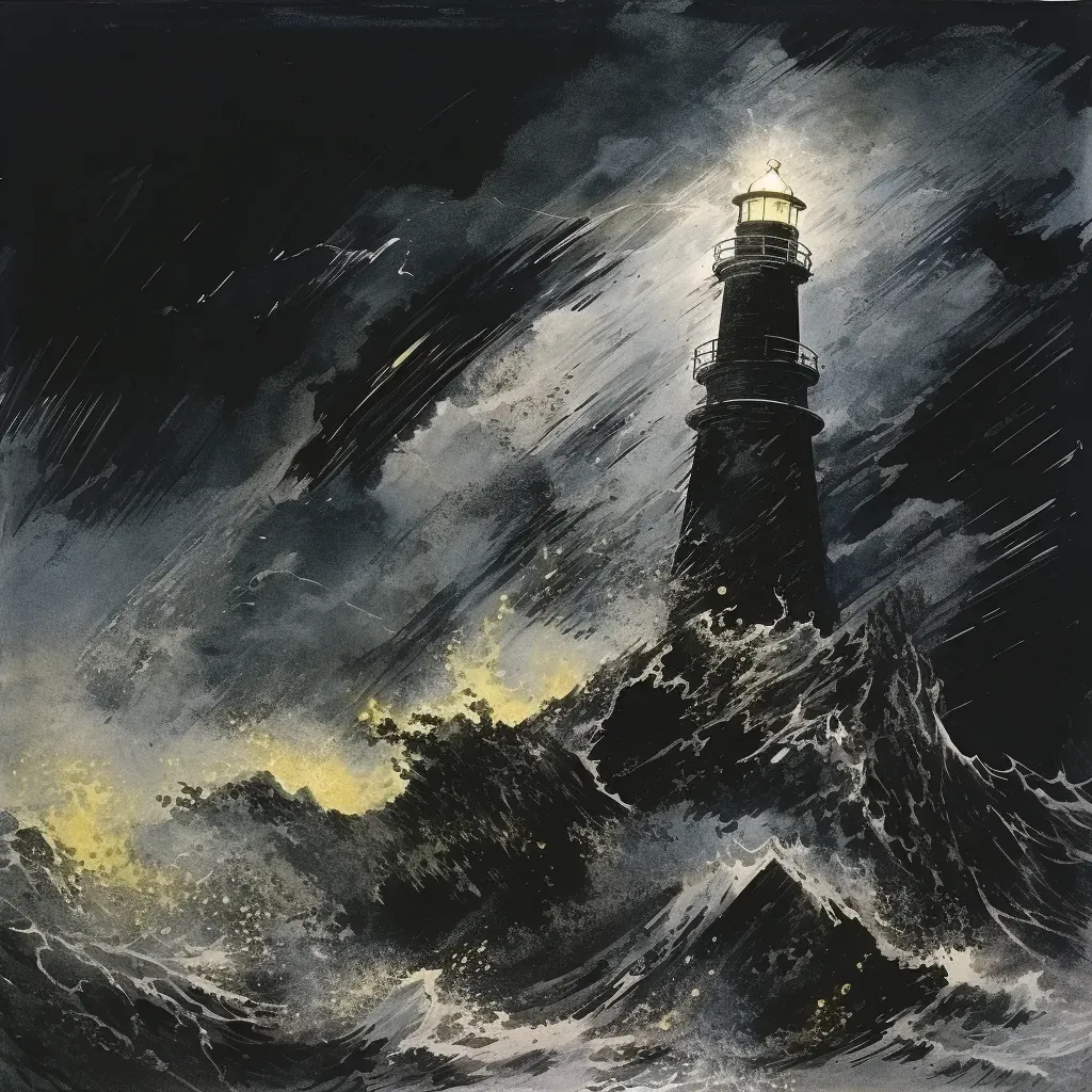 Image of a lighthouse casting light on stormy sea - Image 4