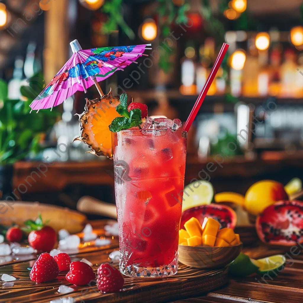 Close-up of a tropical cocktail garnished with fruit - Image 2