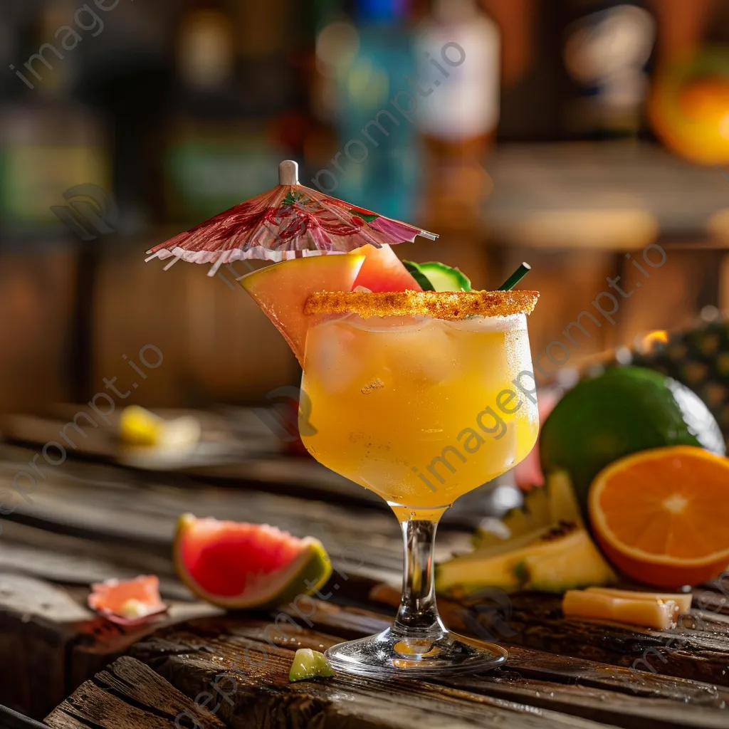 Close-up of a tropical cocktail garnished with fruit - Image 4