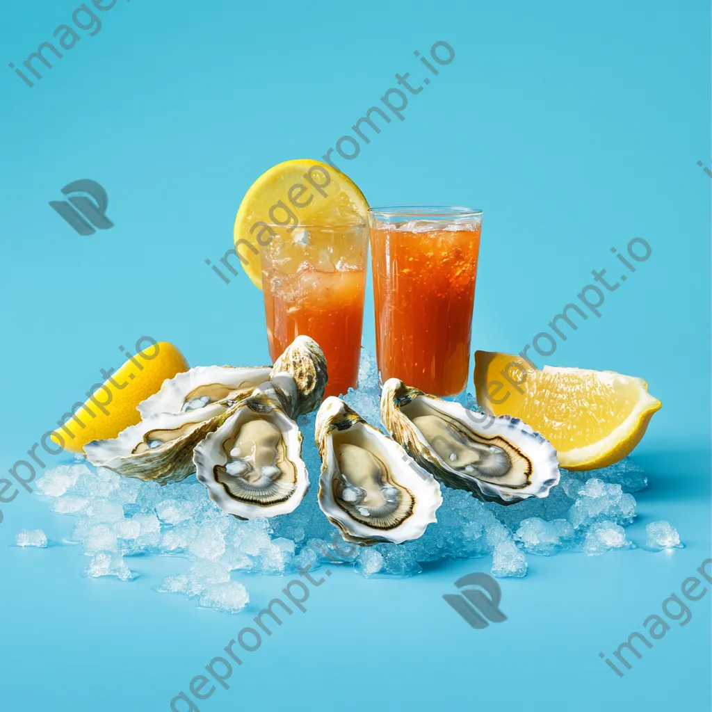 Oysters served on ice with lemon and cocktail sauce - Image 4