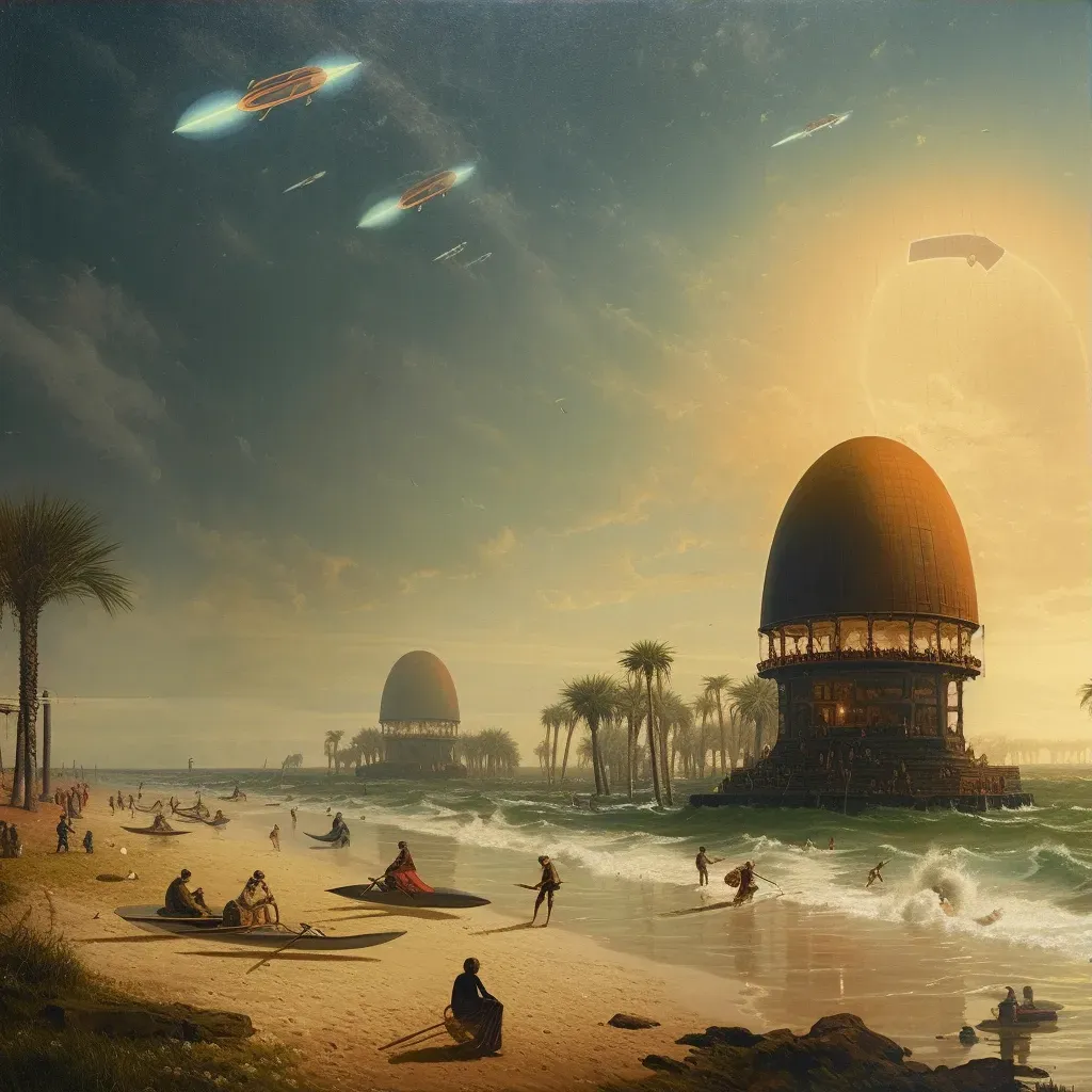 Image of a retro beach scene with futuristic elements - Image 3