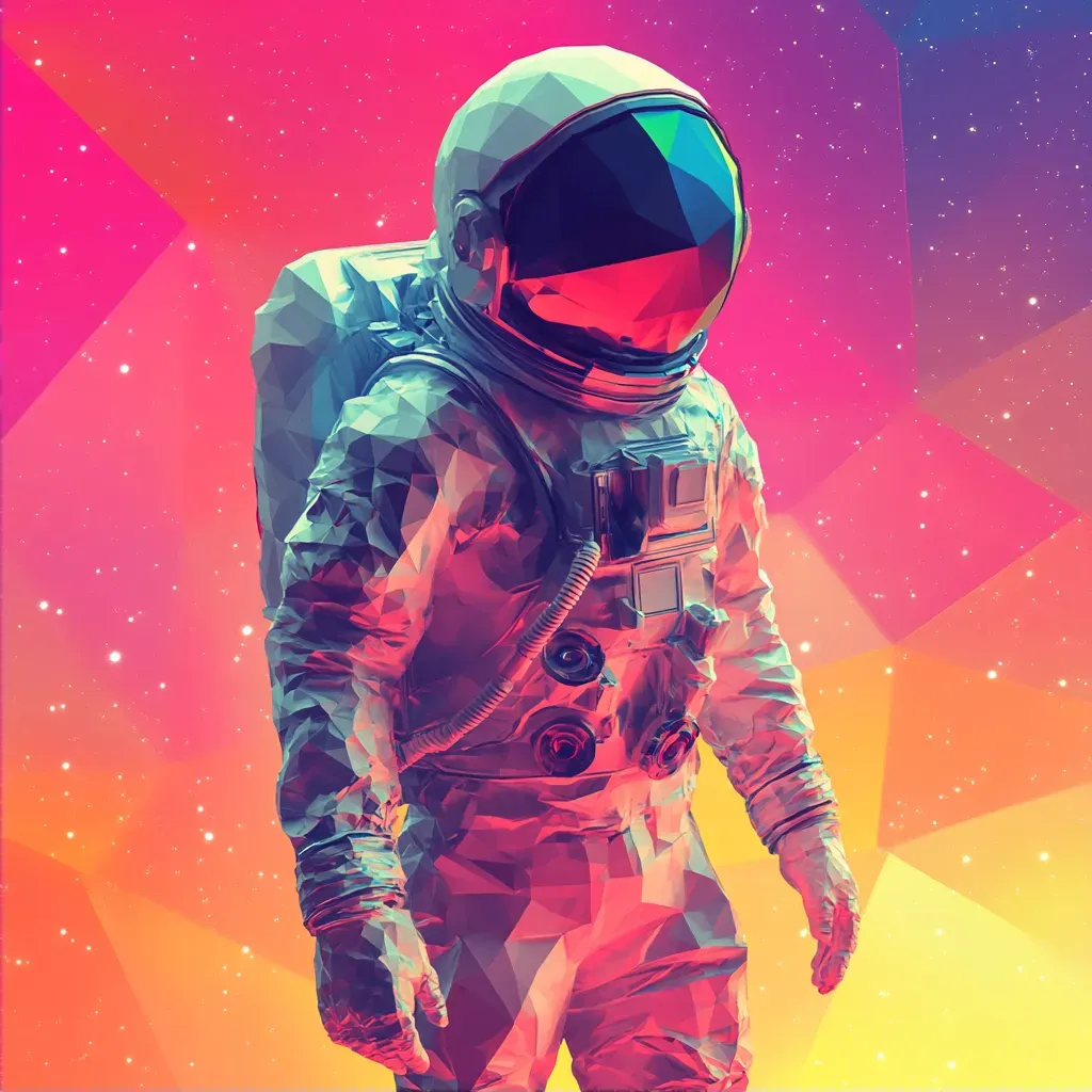 Psychedelic low poly space astronaut, influenced by 60