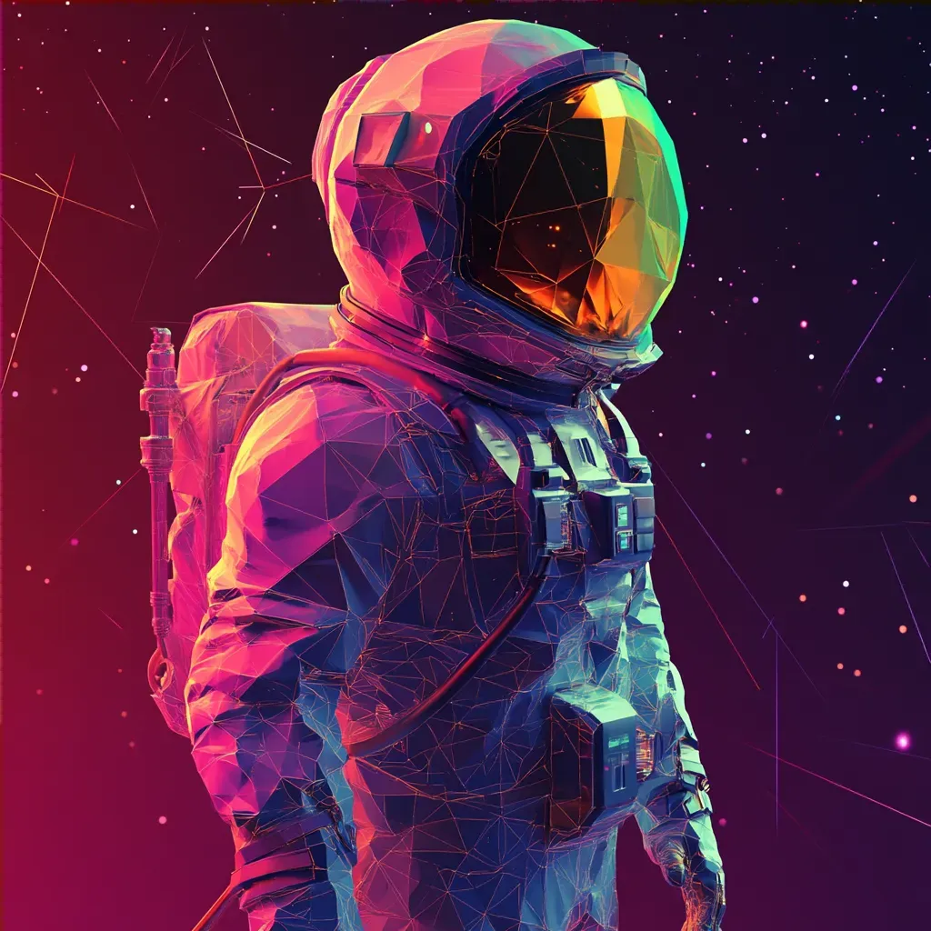 Psychedelic low poly space astronaut, influenced by 60