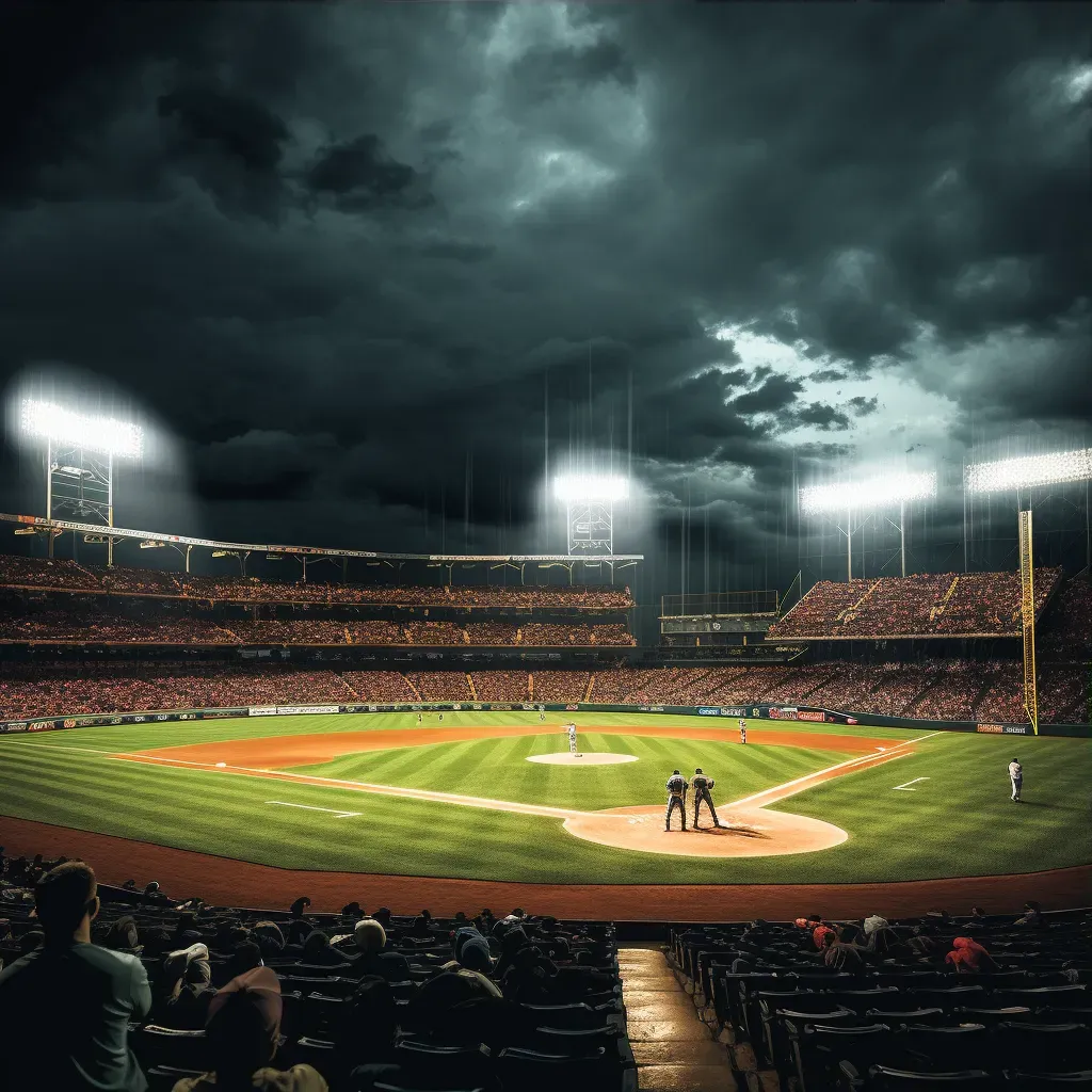 Baseball stadium rain delay with dramatic lighting - Image 3