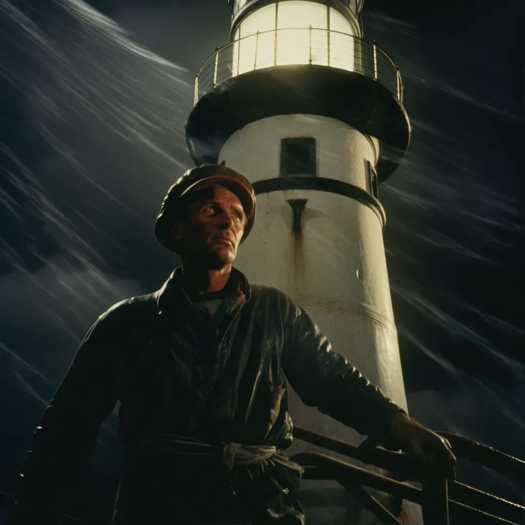 Picture of lighthouse keeper guiding ships in stormy night - Image 1