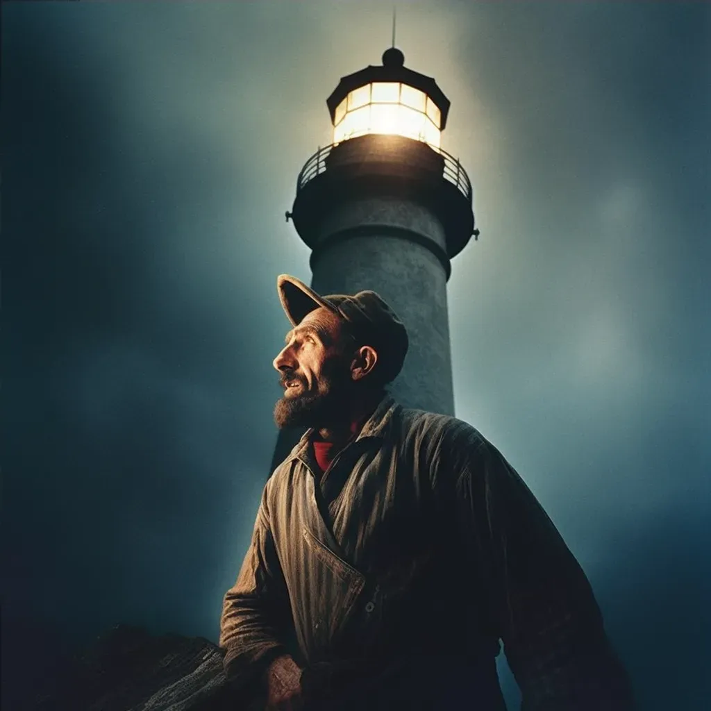 Picture of lighthouse keeper guiding ships in stormy night - Image 4