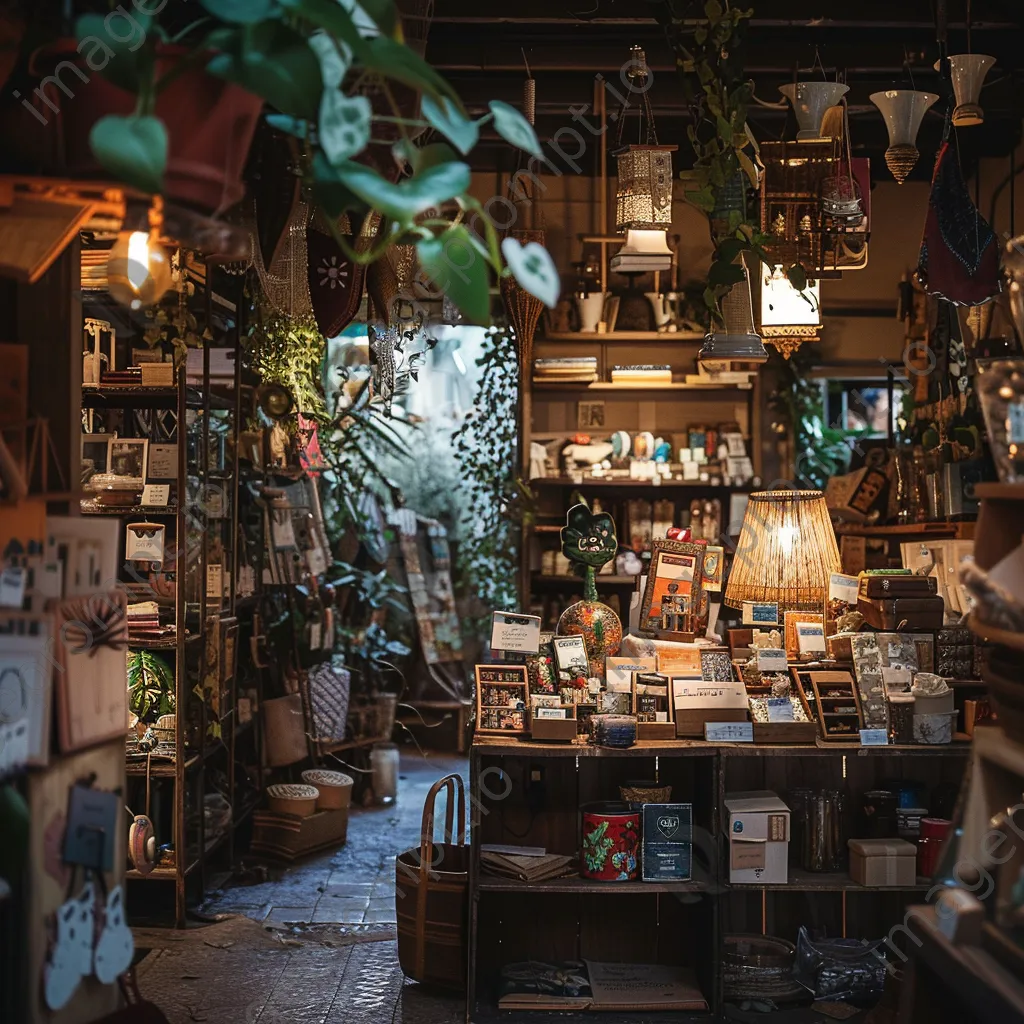 Interior of a gift shop with handmade crafts and soft ambient lighting - Image 2