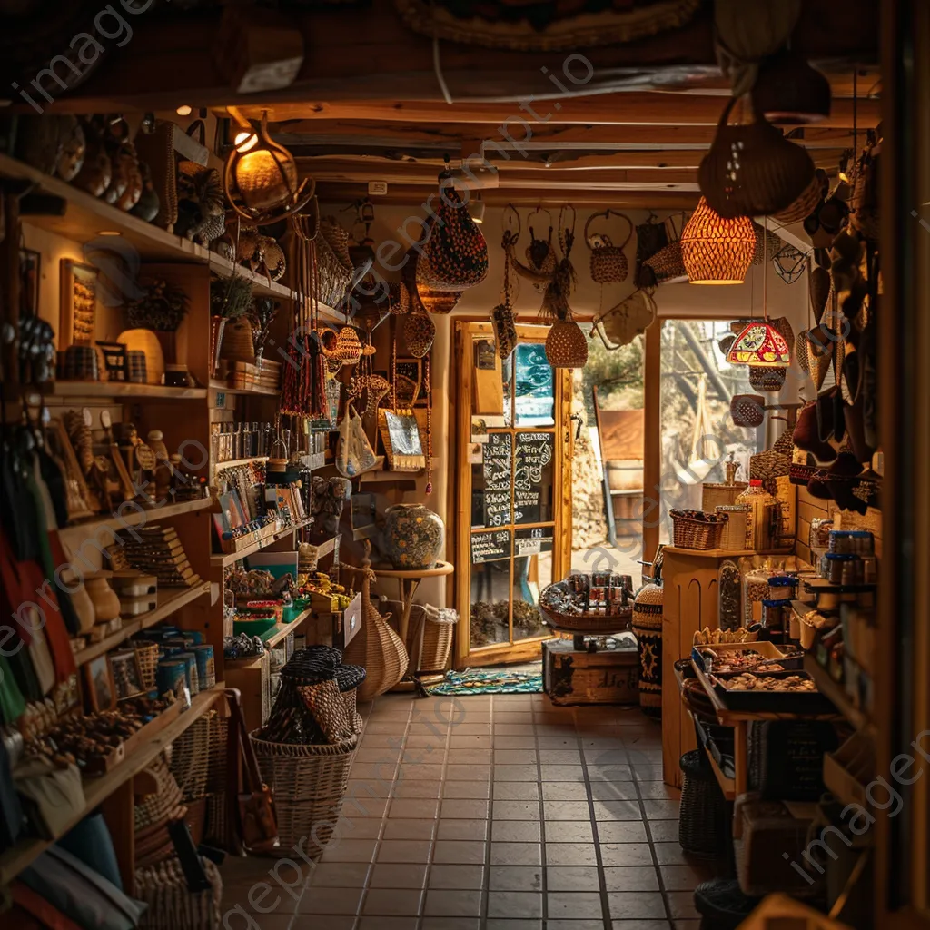 Interior of a gift shop with handmade crafts and soft ambient lighting - Image 3