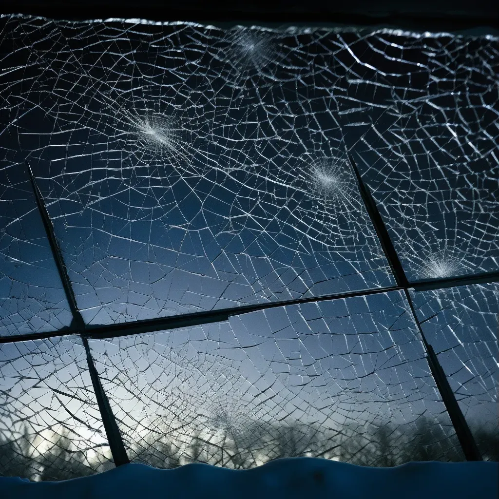 Lattice of ice crystals formed on a windowpane against a winter night sky - Image 3