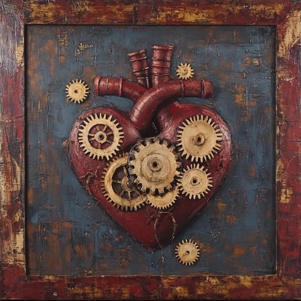 Steampunk-inspired painting of a mechanical heart with gears symbolizing interconnectedness - Image 4