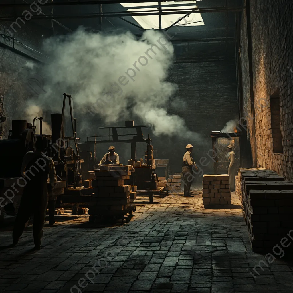 Workers and vintage machinery in a historical brick factory - Image 1