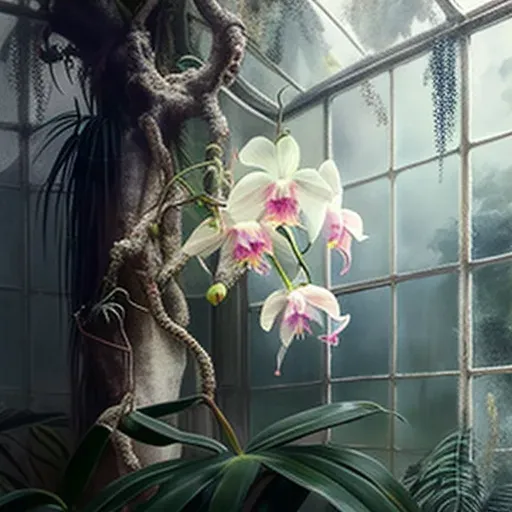 Picture of a blooming orchid in a mist-filled greenhouse - Image 3