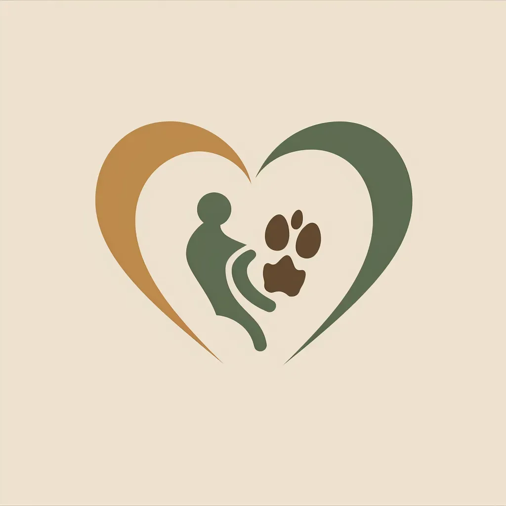 Logo with an outline of a person and dog creating a heart shape, with a subtle pawprint inside. - Image 2